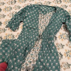 Floral Green Long Sleeve Mini Dress with Attached Robe